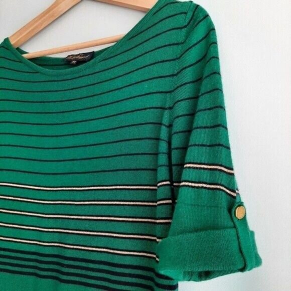 LUISA SPAGNOLI | Wool Blend Fine Knit Stripe Tee Shell Sz M - Picture 5 of 13